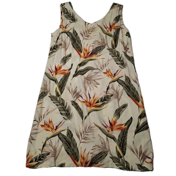 Vtg Paradise Found XL Rayon Cream Floral Hawaiian Sleeveless Dress Vacation - Picture 1 of 9